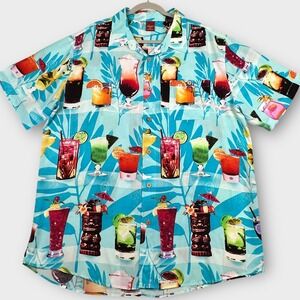 Junction West Hawaiian‎ Shirt Mens 2XL Cocktail Drink Tiki Rayon Novelty Party